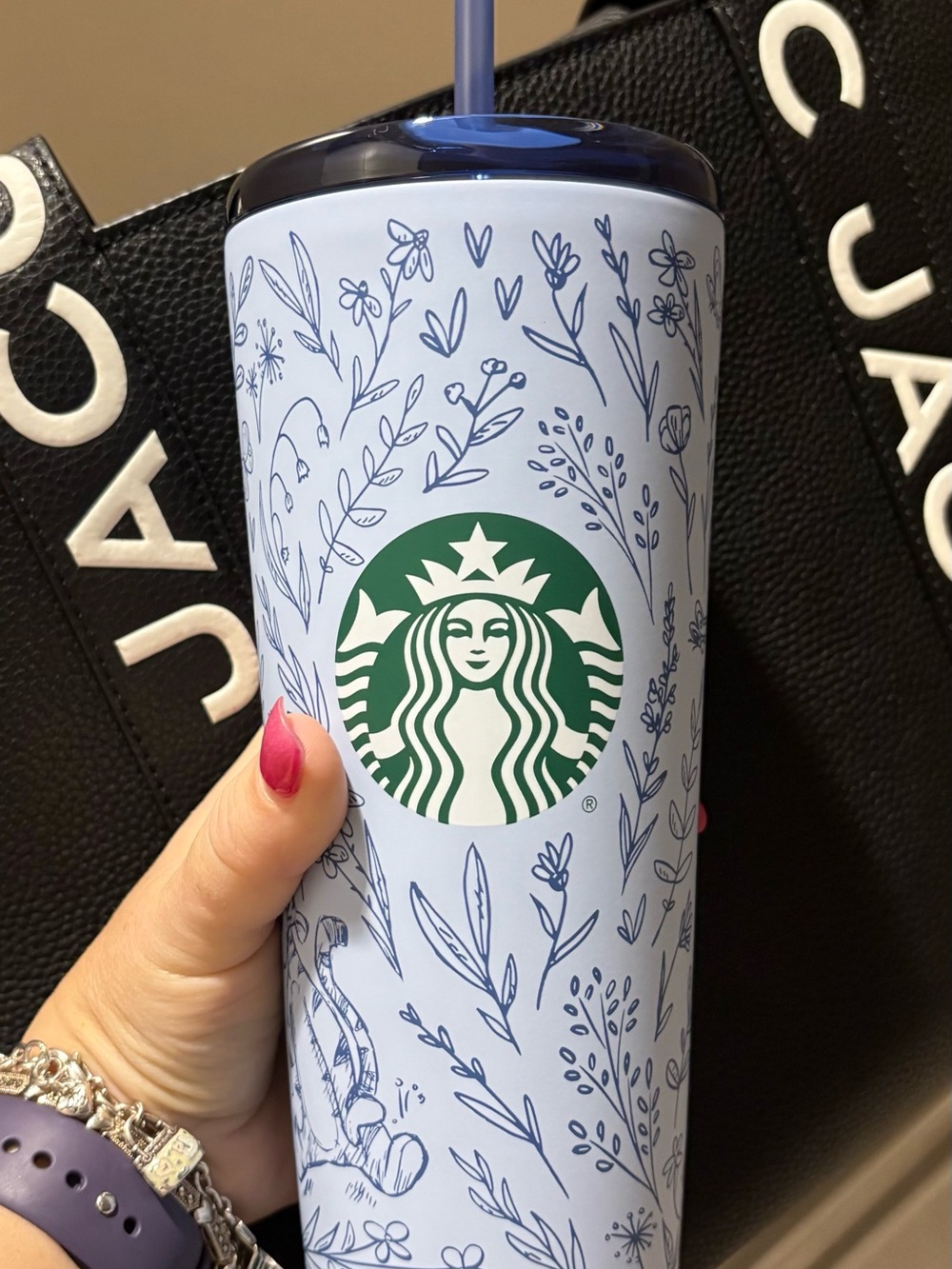 New Winnie The Pooh Starbucks Disney Parks Tumbler Navy Floral Design characters - Picture 4 of 7